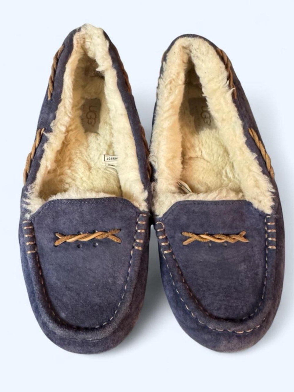 UGG Men's Navy Suede Shearling Moccasin Slippers